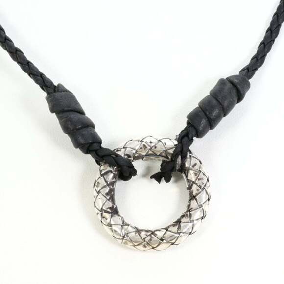 BOTTEGA VENETA Jewelry - Bottega Veneta Intrecciato Circle Silver Leather Necklace Total weight approx...